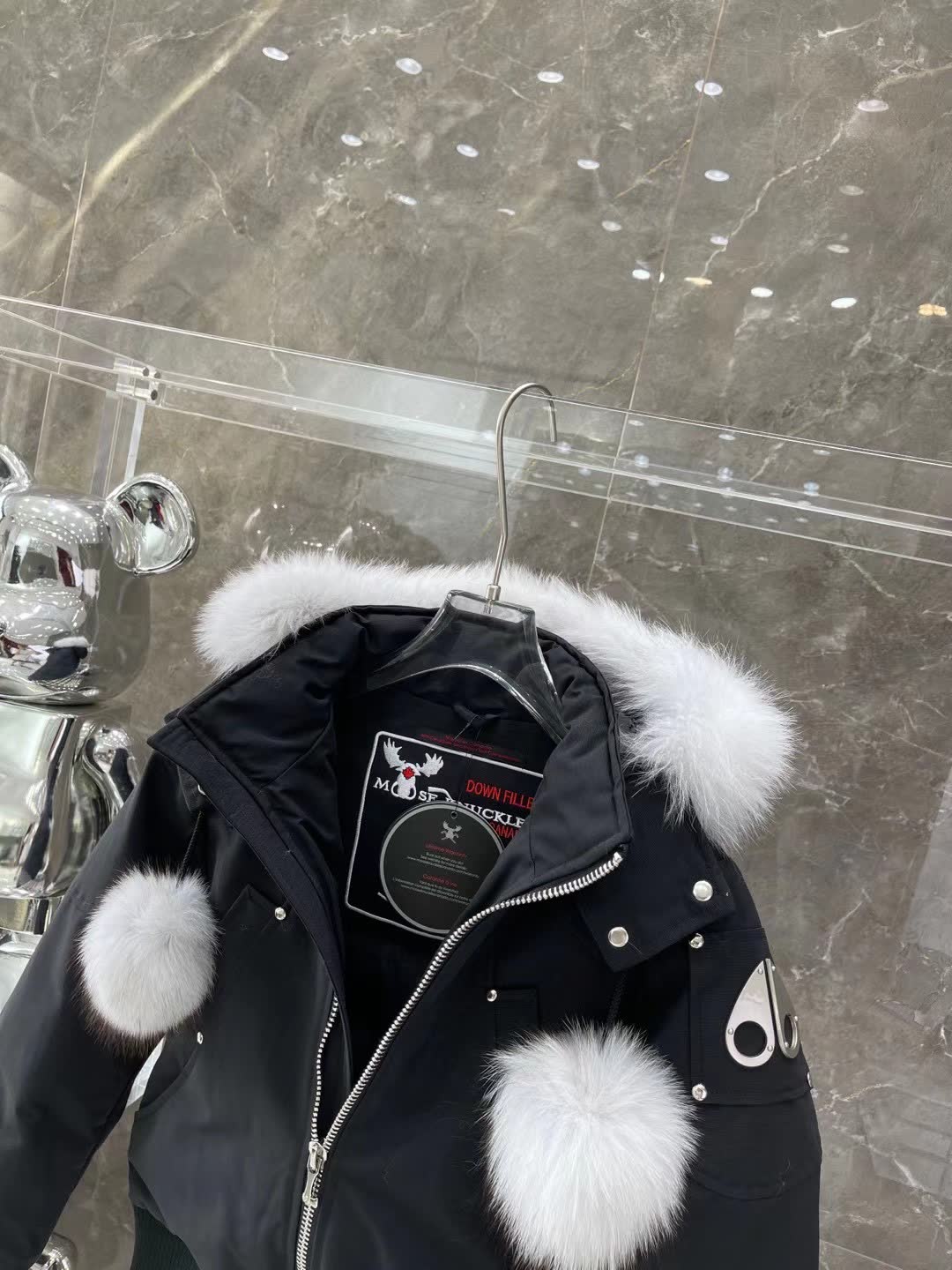 Moose Knuckles Fur Pom Bomber Jacket Moose Knuckles Fur Pom Bomber Jacket